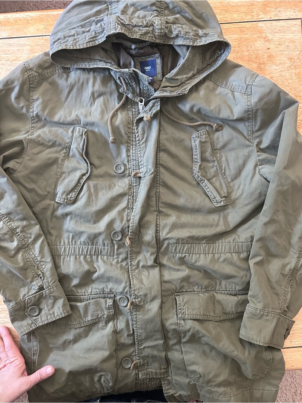 GAP Olive Green Hooded Field Jacket with Front Pockets